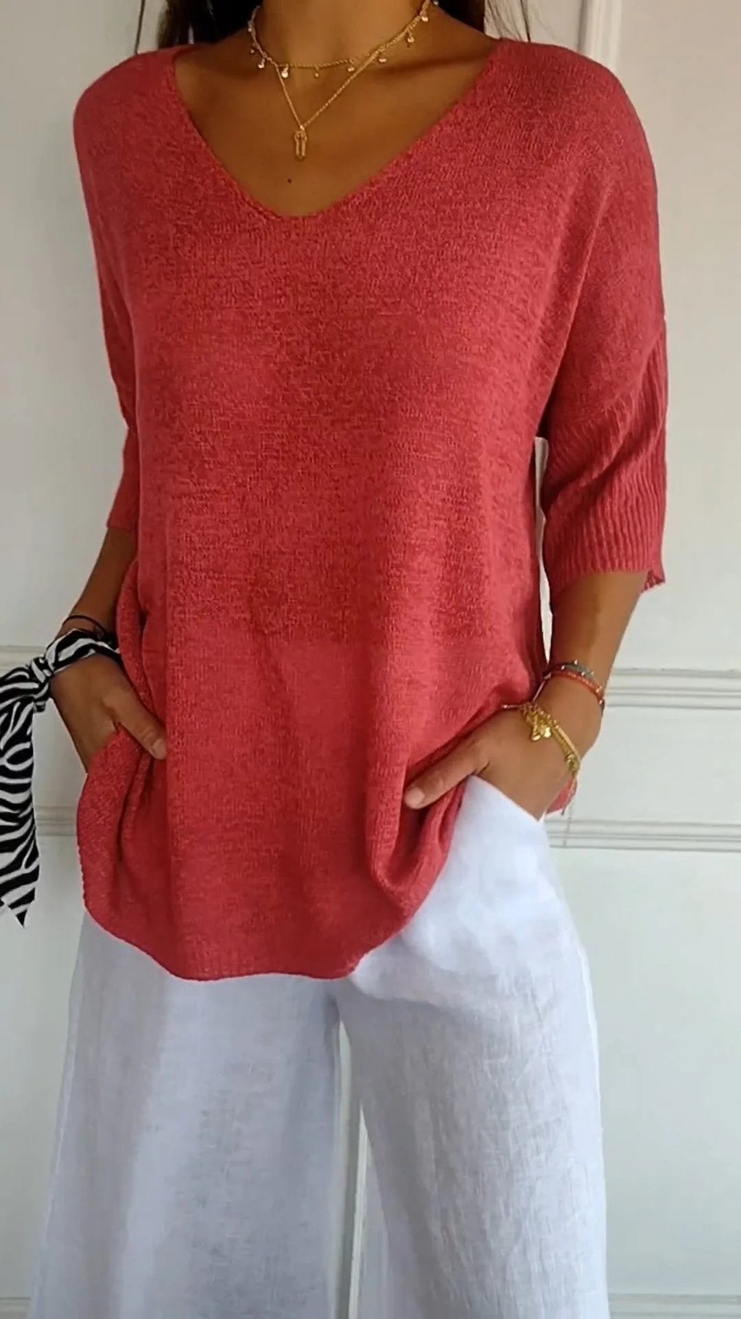 Nova™ | Airy V-Neck Top with ¾ Sleeves