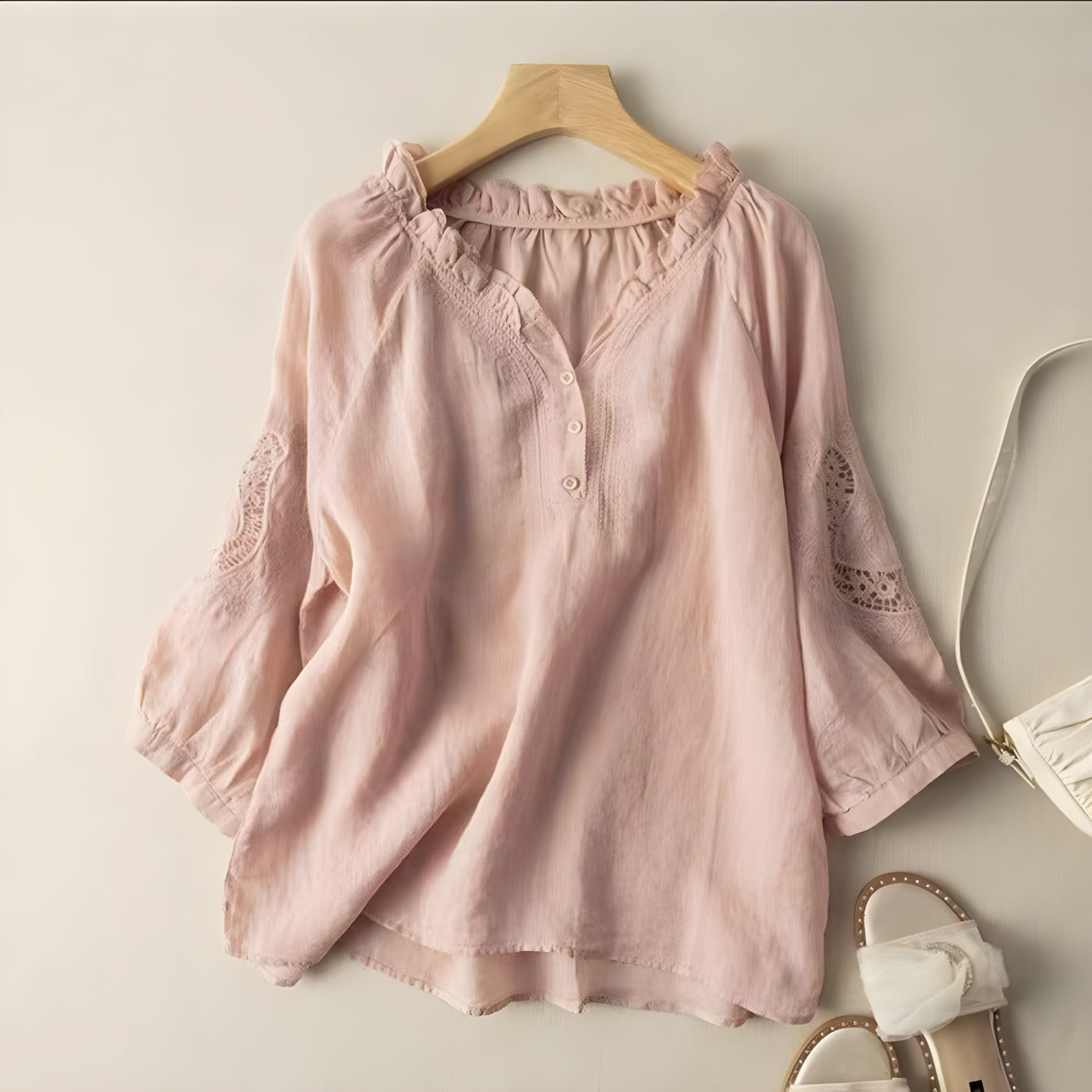 Aurora™ | Linen Blouse with Floral Elegance